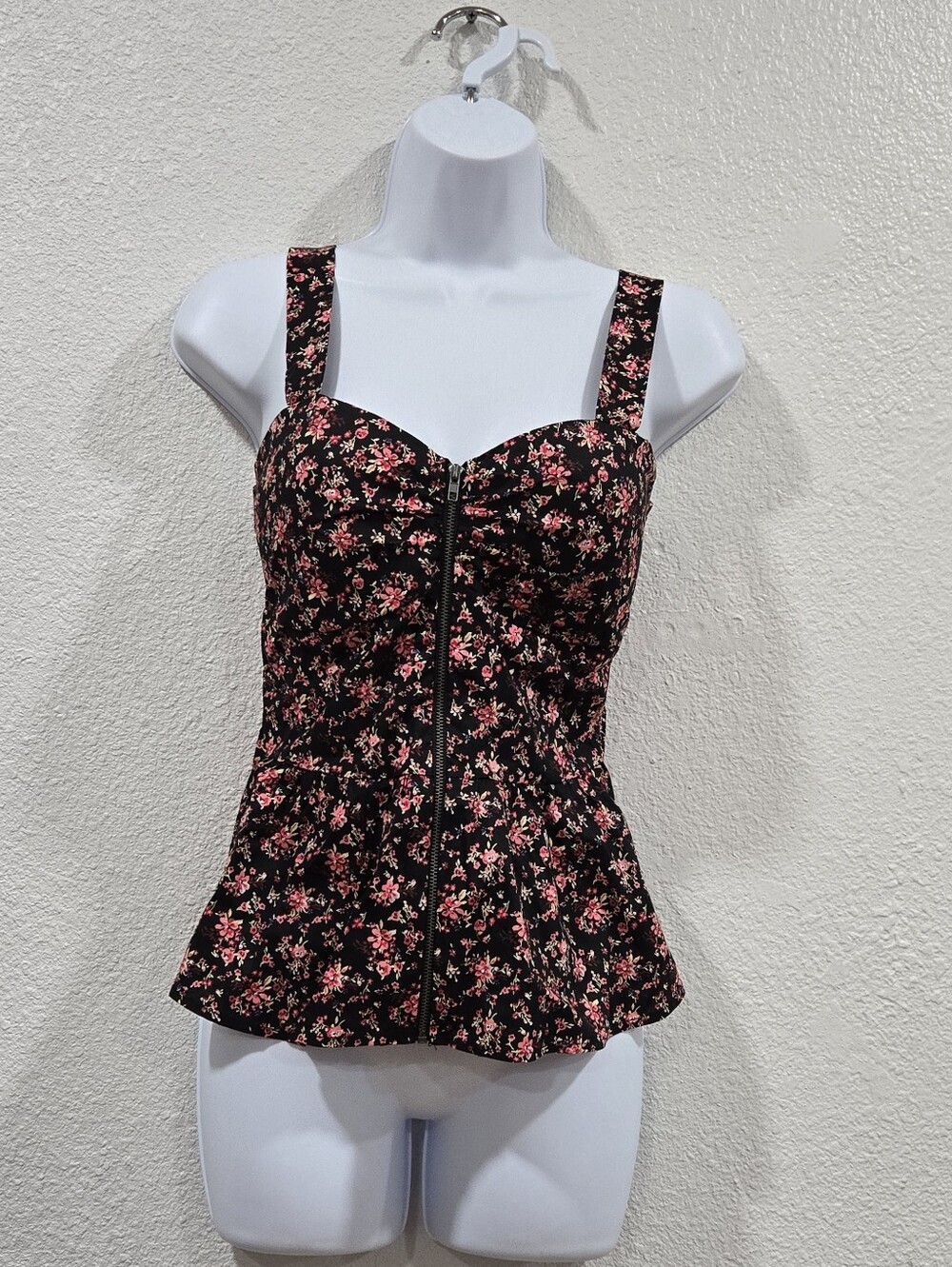 Active USA Black Floral Smocked Tunic with Pink & Orange Blooms